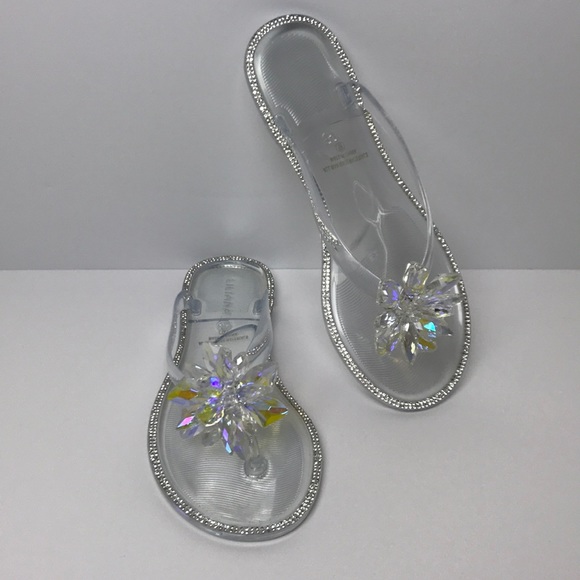 Rhinestone Iridescent Jelly Flip Flops/ Sandals - Picture 2 of 4